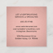 Huisdier zitten Services Roze Rose Goud Faux Metal Vierkante Visitekaartje (Achterkant)