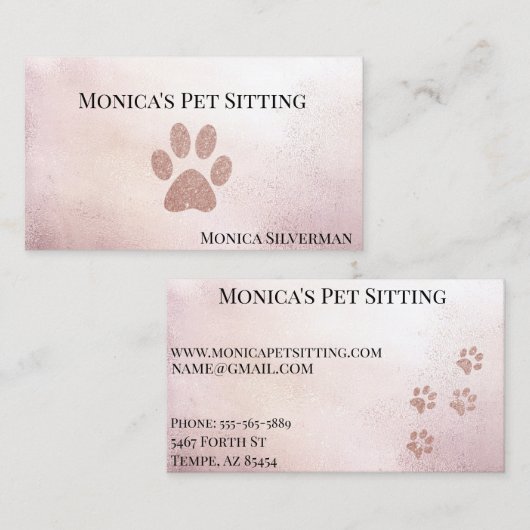 Huisdier Zittend Grooming Vet Roos Gold Paw Visitekaartje (Voorkant / Achterkant)