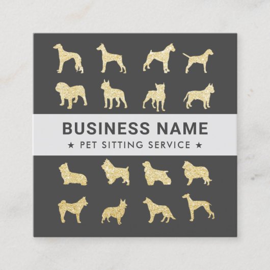 Huisdier Zittend Moderne Gouden Hond Silhouet Donk Vierkante Visitekaartje (Voorkant)
