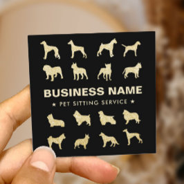 Huisdier Zittend Moderne Zwart & Goud Hond Groomer Vierkante Visitekaartje