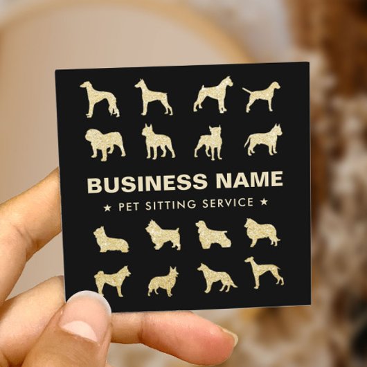 Huisdier Zittend Moderne Zwart & Goud Hond Groomer Vierkante Visitekaartje