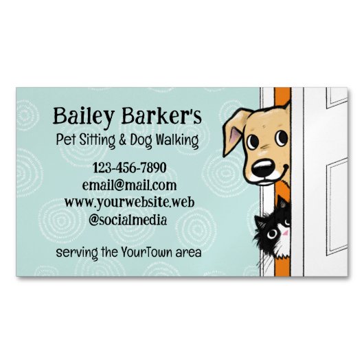 Huisdier Zittend Schattige Peeking Dog en Kat Dier Magnetisch Visitekaartje (Voorkant)