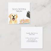 Huisdier Zittende Hond Kat Training Waterverf Vierkante Visitekaartje (Voorkant / Achterkant)