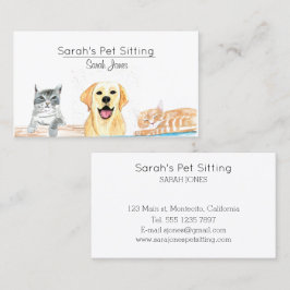 Huisdier Zittende Hond Kat Training Waterverf Visitekaartje