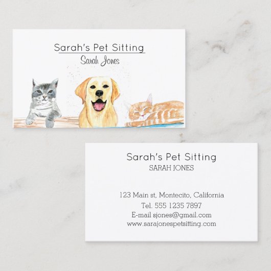 Huisdier Zittende Hond Kat Training Waterverf Visitekaartje (Voorkant / Achterkant)