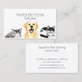 Huisdier Zittende Hond Kat Training Waterverf Visitekaartje
