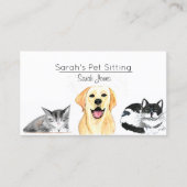 Huisdier Zittende Hond Kat Training Waterverf Visitekaartje (Voorkant)