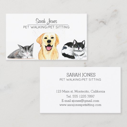 Huisdier Zittende Hond Kat Training Waterverf Visitekaartje (Voorkant / Achterkant)