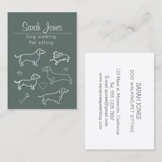 Huisdier Zittende Hond Wandelen Sitter Honden Katt Visitekaartje (Voorkant / Achterkant)