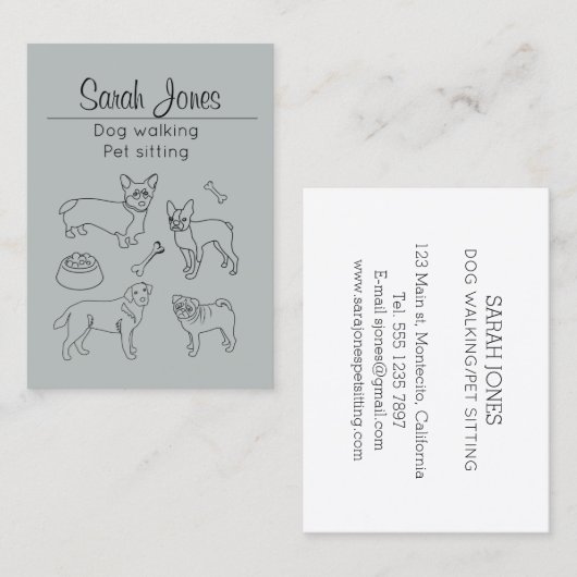 Huisdier Zittende Hond Wandelen Sitter Waterverf Visitekaartje (Voorkant / Achterkant)