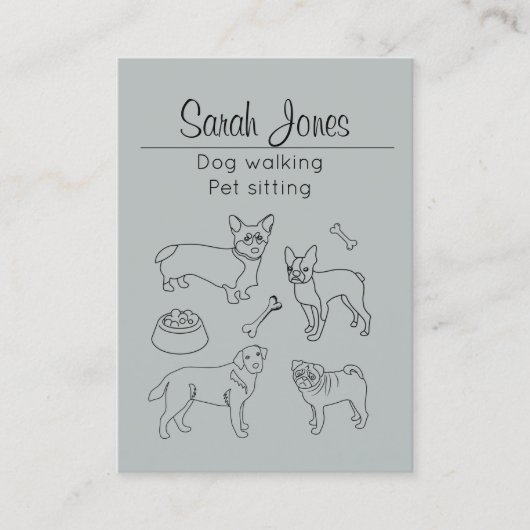 Huisdier Zittende Hond Wandelen Sitter Waterverf Visitekaartje (Voorkant)