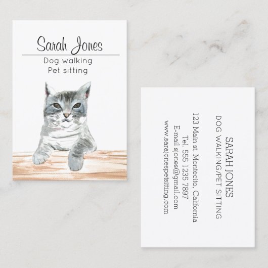 Huisdier Zittende Hond Wandelen Sitter Waterverf Visitekaartje (Voorkant / Achterkant)