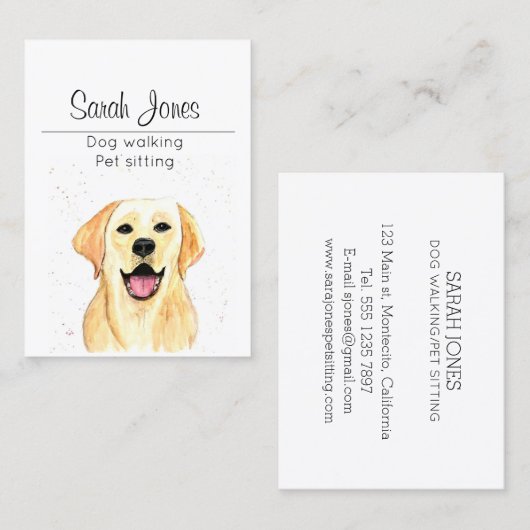 Huisdier Zittende Hond Wandelen Sitter Waterverf Visitekaartje (Voorkant / Achterkant)