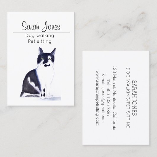 Huisdier Zittende Hond Wandelen Sitter Waterverf Visitekaartje (Voorkant / Achterkant)
