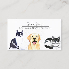 Huisdier Zittende Hond Wandelende Kat Waterverf Visitekaartje