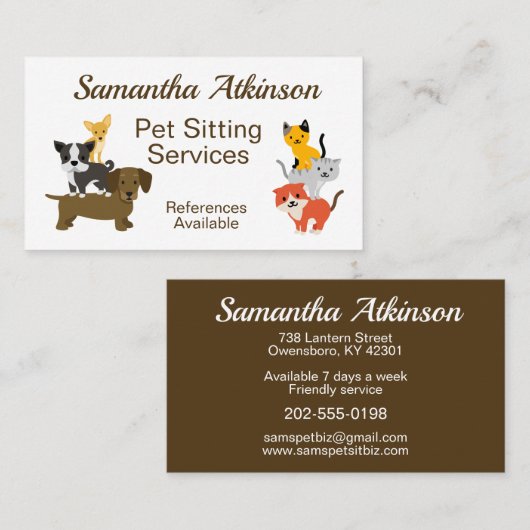 Huisdier Zittende Schattigee Kat Hond Illustratie Visitekaartje (Voorkant / Achterkant)