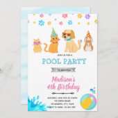 Huisdier zwembadfeest onder de zee uitnodiging (Voorkant / Achterkant)