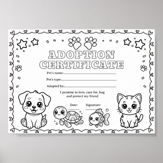 Huisdieradoptie kleurcertificaat poster (Voorkant)