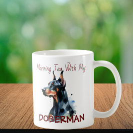 Huisdieren Aquarel Dobermann Zwart Personaliseer Koffiemok