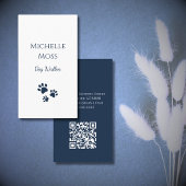 Huisdieren Navy Blue Paw Prints QR code Hond Walke Visitekaartje