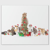 Huisdieren rond het kerstboominpakpapier cadeaupapier (Vlak)