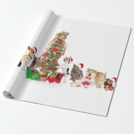 Huisdieren rond het kerstboominpakpapier cadeaupapier