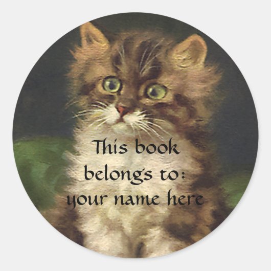  Huisdieren, Tabby Cat Kitten Bookplate Ronde Sticker (Voorkant)