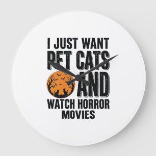 Huisdierenkatten Horrorfilms Vintage Halloween T-s Grote Klok