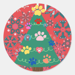 Huisdierenliefhebber Kerstboom met Pootjes Ornamen Ronde Sticker