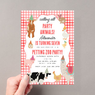 Huisdierentuin Feest Dieren Barnyard Verjaardag Th Acryl Uitnodigingen