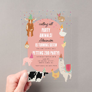 Huisdierentuin Feest Dieren Barnyard Verjaardagsme Acryl Uitnodigingen