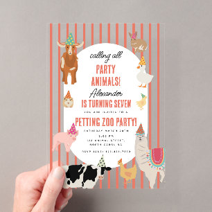 Huisdierentuin Feest Dieren Boerderij Verjaardag T Acryl Uitnodigingen
