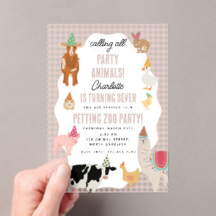 Huisdierentuin Feest Dieren Boerderij Verjaardag T Acryl Uitnodigingen