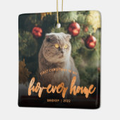 Huisdierfoto Eerste Kerstmis Thuis Koper Keramisch Ornament (Links)