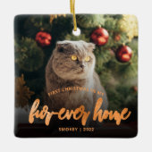 Huisdierfoto Eerste Kerstmis Thuis Koper Keramisch Ornament (Voorkant)