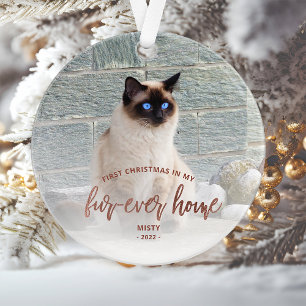 Huisdierfoto Eerste Kerstmis Thuis Roze Goud Ornament