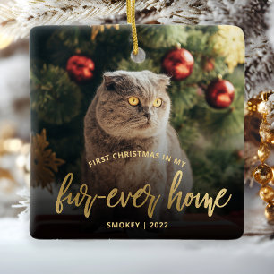 Huisdierfoto Eerste Kerstmis Thuisgekomen Gouden S Keramisch Ornament