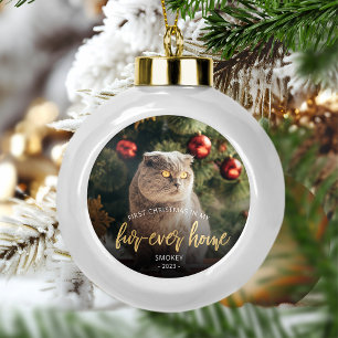 Huisdierfoto Eerste Kerstmis Thuisgekomen Gouden S Keramische Bal Ornament