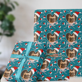 Huisdierfoto Turquoise Hart Kerstcadeaupapier Cadeaupapier