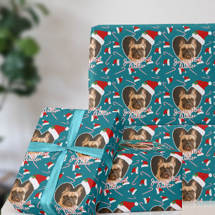 Huisdierfoto Turquoise Hart Kerstcadeaupapier Cadeaupapier