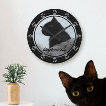 Huisdierfoto Zwarte Kat Naam Pootafdruk Wandklok