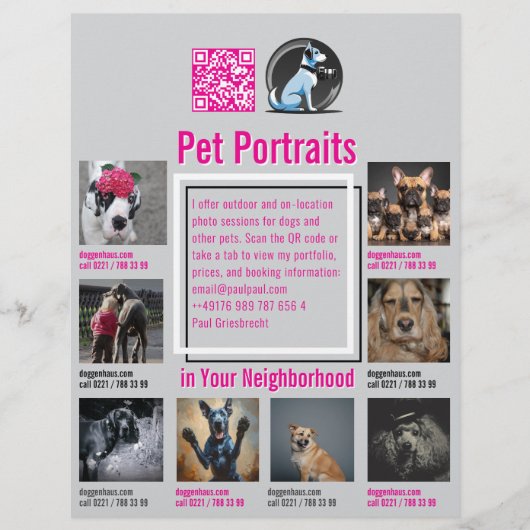 Huisdierfotografie Sessie Flyer Met QR-Code & Afsc (Voorkant)