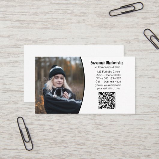 Huisdiergezel Zwart Wit Aangepaste QR-code Foto Visitekaartje (Voorkant / Achterkant in situ)