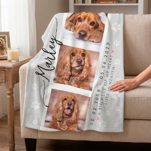 Huisdierherdenking Aangepaste Fotocollage met Poot Fleece Deken