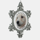 Huisdierherdenking met zachte witte fotovignet tin sneeuwvlok ornament (Links)