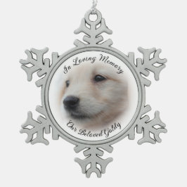 Huisdierherdenking met zachte witte fotovignet tin sneeuwvlok ornament