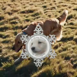 Huisdierherdenking met zachte witte fotovignet tin sneeuwvlok ornament