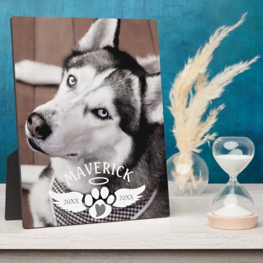 Huisdierherdenking Pootafdruk Hart Engelenvleugels Fotoplaat (Zijkant)