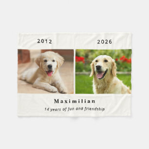 Huisdierhond 2-foto Aangepaste Naam Herdenking Fleece Deken
