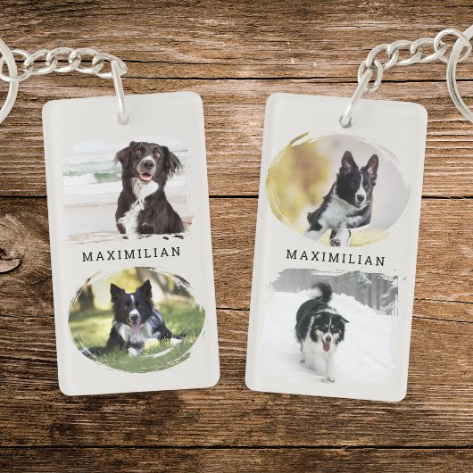 Huisdierhond 4-foto aangepaste naam sleutelhanger